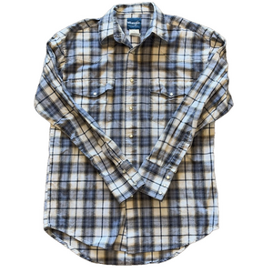 Wrangler Mens Medium Blue Plaid Western Shirt
